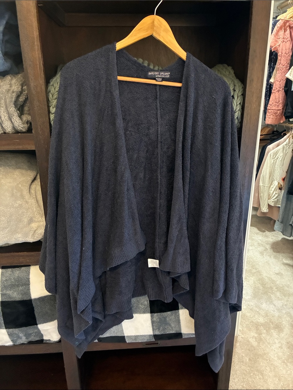 Barefoot Dreams Navy Draped Open-Front Cardigan Sweater